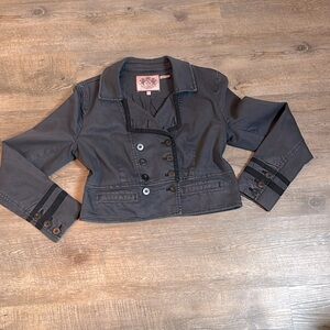 Large Juicy Couture Dark Grey and Black Military inspired shirt Denim jacket